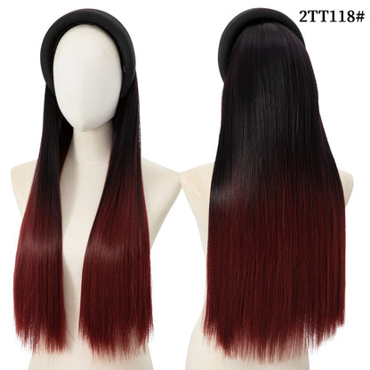 Peruca de Cabelo Sintético Longo Ondulado com Faixa Feminina Ombré Castanho Preto Loiro Cosplay Natural Resistente ao Calor Meia Peruca para Mulheres