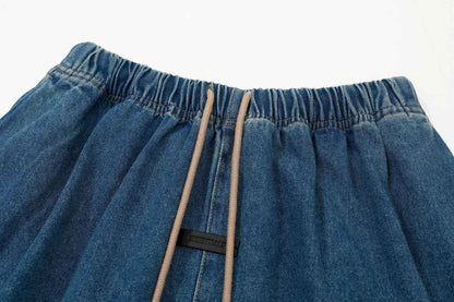 Cross-border Fog Essentials Men's Denim Straight-leg Pants American Style Washable Drawstring Elastic Waist Fit Bell Bottoms