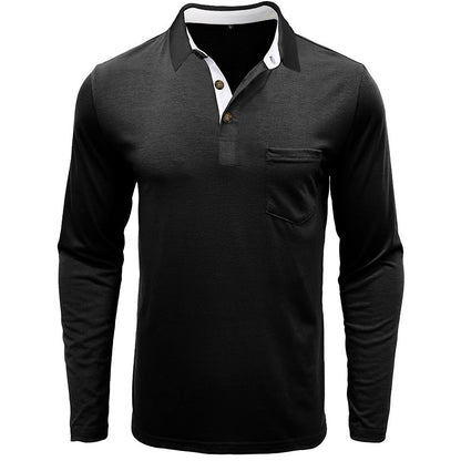 Spring Trend Men's Long Sleeve Casual Tshirt Solid Lapel Button Up Pullover Tops Autumn Turn Down Collar Bottoming Polo Shirt