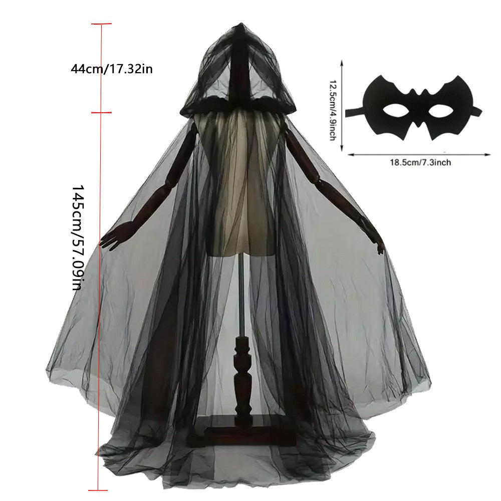 Black Wedding Veil Witch Vampire Roleplay Cloak Halloween Double Cloak Game Party Costume Props Festival Dress-up