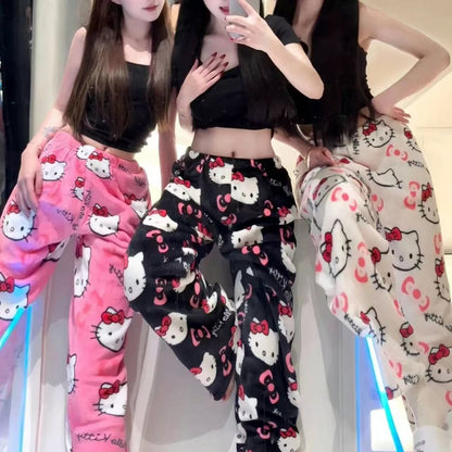 Calça de Pijama Hello Kitty Y2K Sanrio Anime Feminina Calças de Pijama Desenho Animado Moda Roupa de Dormir Calças de Lazer Roupa de Casa