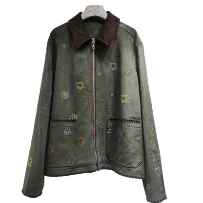 SuperAen Heavy Industry Embroidery Brown Suede Jacket Women's 2025 Autumn New High-end Retro Casual Jacket