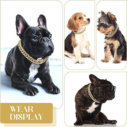 Coleira de corrente de cachorro de luxo dourada para animais de estimação, coleira de metal para cães pequenos, médios e grandes, gatos, joias e acessórios para animais de estimação