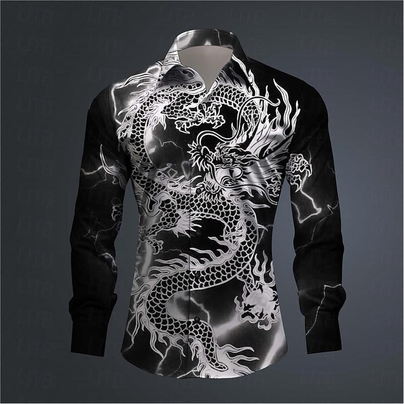 Hawaii Men's 3D Printed Dragon Print Roll-down Button-down Shirt Outdoor Street Long Sleeve Clothing Fashion Casual Beach Style
