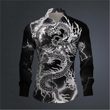 Hawaii Men's 3D Printed Dragon Print Roll-down Button-down Shirt Outdoor Street Long Sleeve Clothing Fashion Casual Beach Style