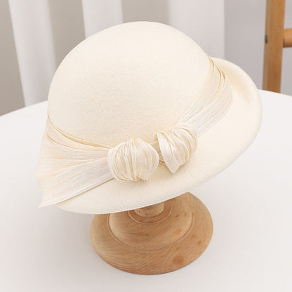 Women French Wool Beret Autumn Winter Fashion Retro Bow Knot Lady Cloche Hat Casual Travel Gift