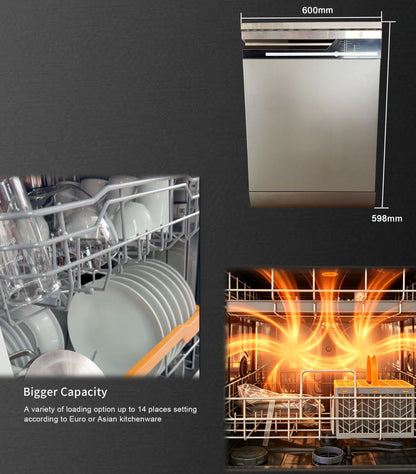High Quality Stainless Steel Dishwasher Household Freestanding and Built in Dual Purpose 14 Setting Multi-functional Dishwasher