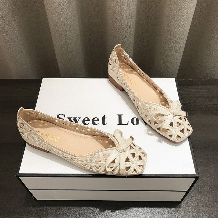2025 New Fashion Women's Sweet Bow Mesh Flats - Hollow Out Grid Pointed