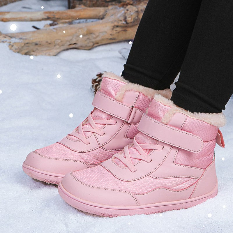 New Children's wide toe barefoot snow boots Little/Big/Kid Wide Toe Minimalist Sneakers Girls waterproof high-top cotton shoes