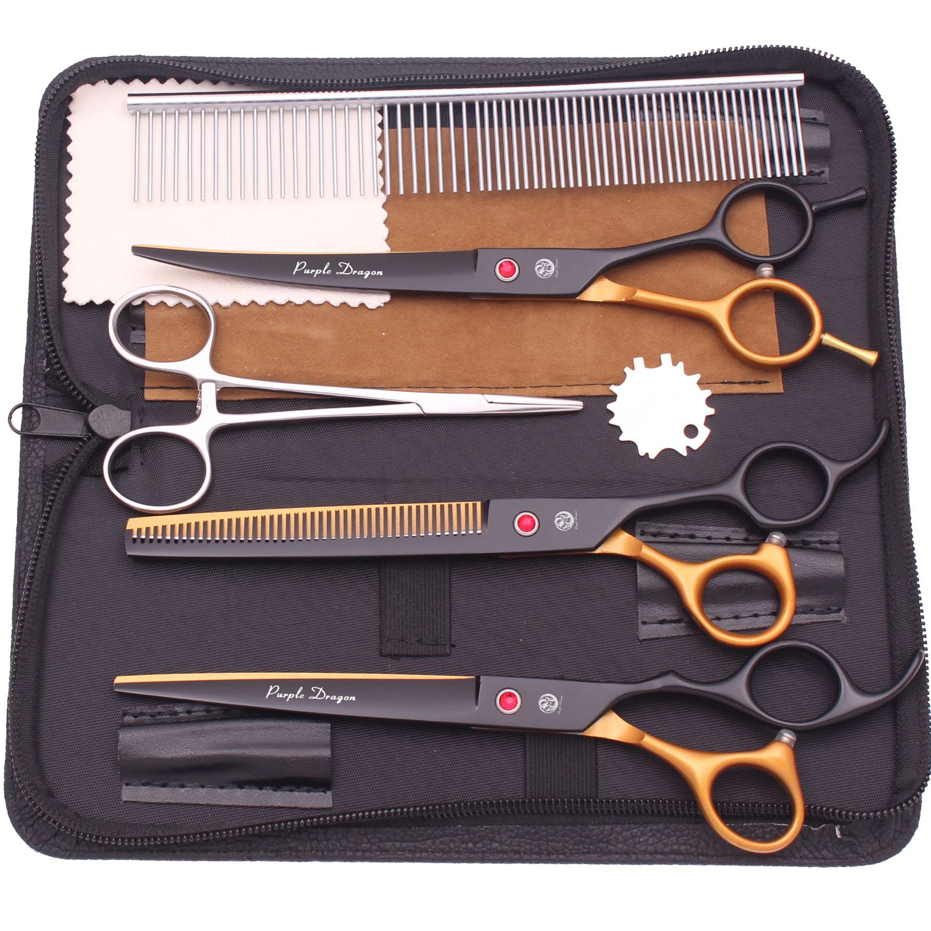 Dog Grooming Scissors Professional Stainless 7.5" Pet Hairdressing Scissors Dog Curved Scissors Thinning Shears Color Comb Z3088