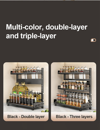 3 Tier Spice Storage Rack for Countertop Adjustable Spice Organization for Cabinet Kitchen Organizer Metal Shelf Black