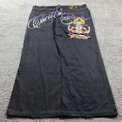 Baggy Wide Leg Y2K 2000s Loose Jeans Embroidered Buddha Casual Denim Pants Harajuku High Waist Straight Jeans Y2k Women Clothing