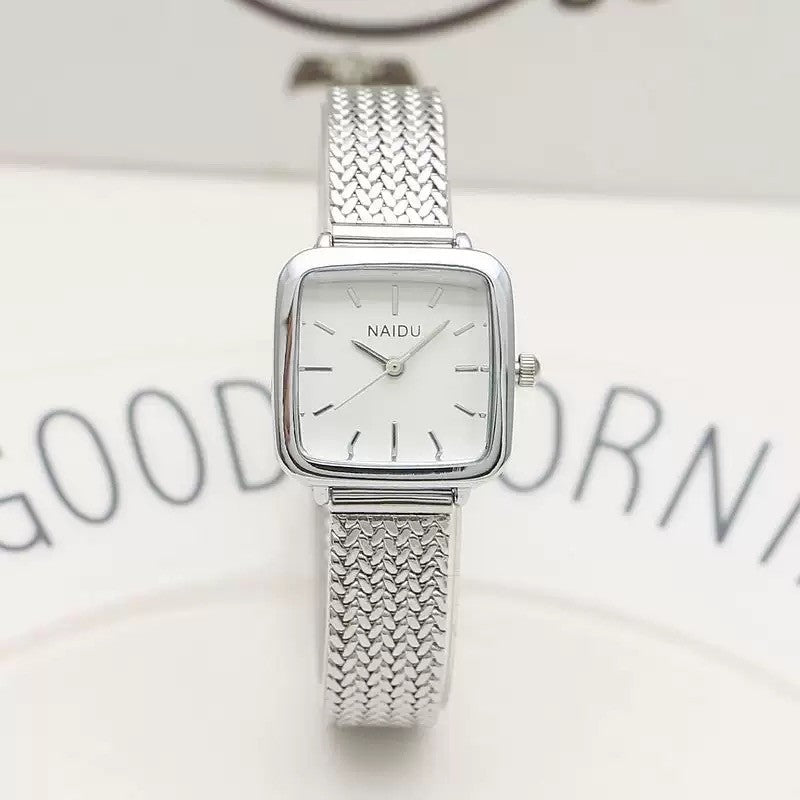 Ladies Small Square Watch Stainless Steel Strap Literary Fashion Retro Quartz Watch