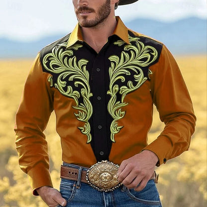 Vintage Men's Floral Print Flowers Shirt Western Shirt Cowboy Shirt Button Up Shirts Long Sleeve Casual 3D Print Collared Shirt