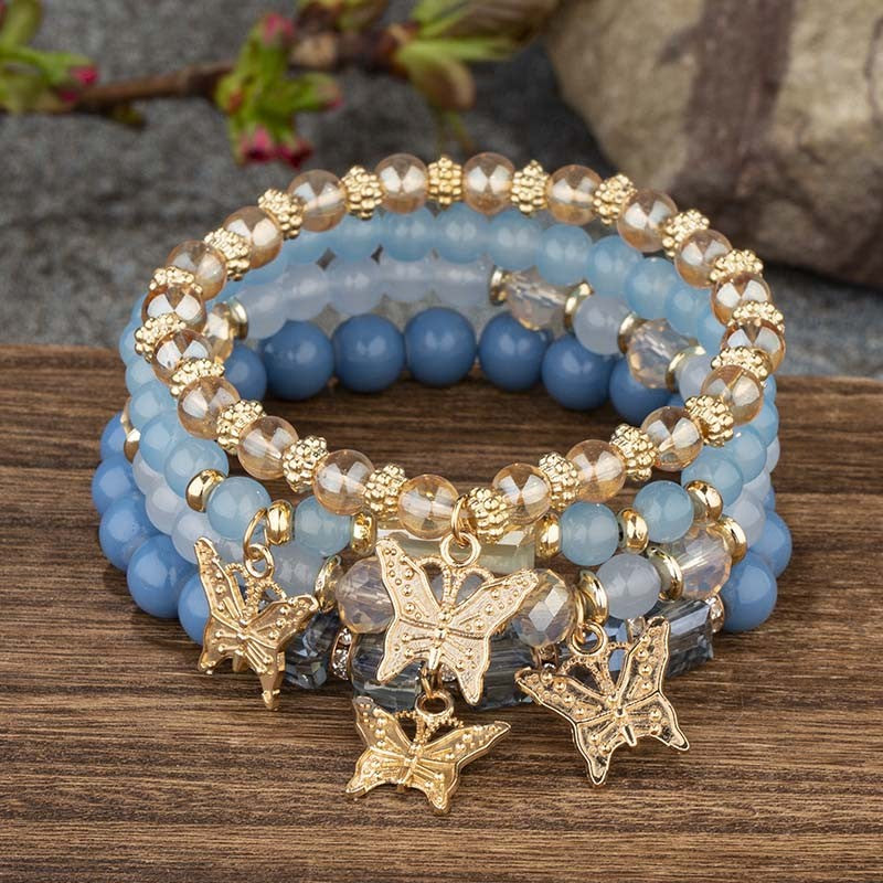 Conjunto de Pulseiras Femininas Boho com 4 Peças, Borboleta, Cristais e Miçangas, Joias da Moda, Presente para Festas