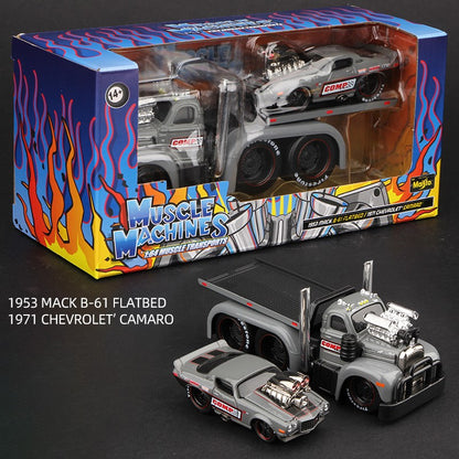 Maisto 1:64 Flatbed Truck Series Muscle Machines Modelo de Carro em Liga Minhaatura Veículos Diecast Brinquedo Mack B61 Chevrolet C60