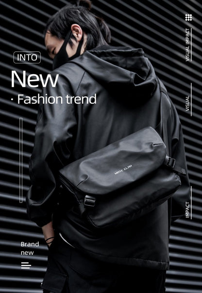 Waterproof Crossbody Bag Men Large Capacity 15 inch Laptop Fashion Shoulder Bag Solid Black Light Portable Anti-theft Zipper Bag