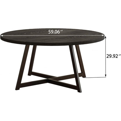 Large Round Dining Table for 6-8,Wooden Dinner Table with Heavy Duty Metal Pedestal Base,for Kitchen Living Room, 59 Inch, Black