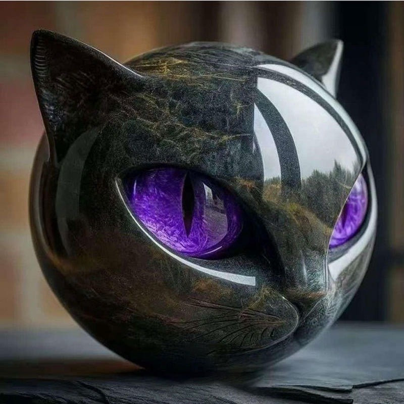 Exquisite Purple-Black Cat Stone Resin Sculpture A Meticulously Crafted,durable Decor Piece,perfect for Home or Office Display