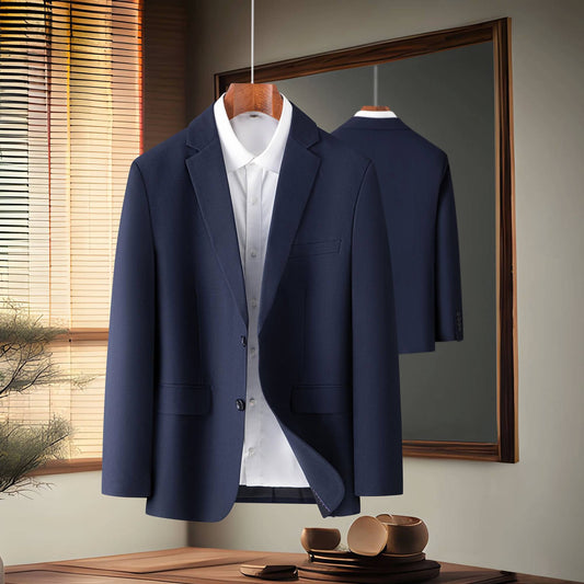 2024 Men's Fine Solid Color Business Suit Coat - Fashionable Gray Black Navy Blue Single-breasted Casual Work Leisure Jacket