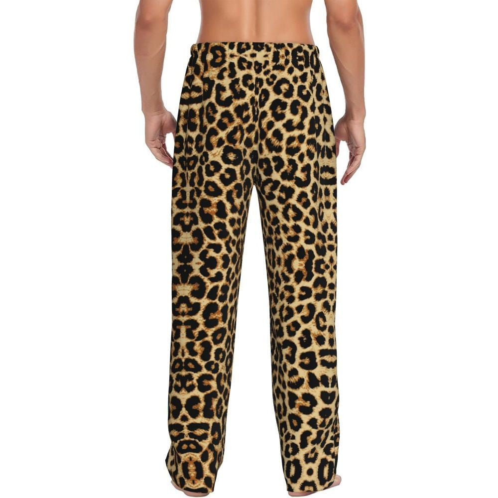 Custom Leopard Print Pajama Pants Men's Animal Skin Sleepwear Lounge Sleep Bottoms Stretch with Pockets