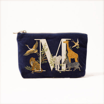 Velvet Clutch Makeup Bag Featuring Cute Animal Alphabet Print