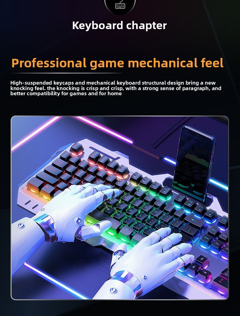Conjunto de teclado e mouse gamer com fio, retroiluminação colorida, 104 teclas, painel de metal, teclado com sensação mecânica para laptop e desktop