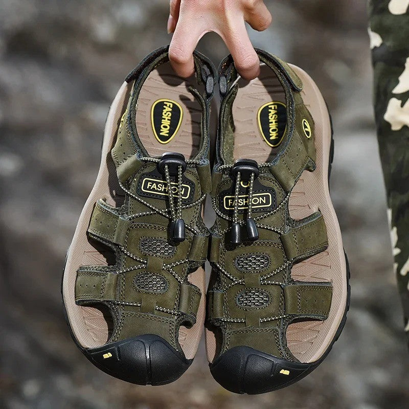 Big Size Men's Sandals Summer Anti-collision Outdoor Walking Treking Casual Shoes Leather Hiking Men Slippers Beach Wading Shoes