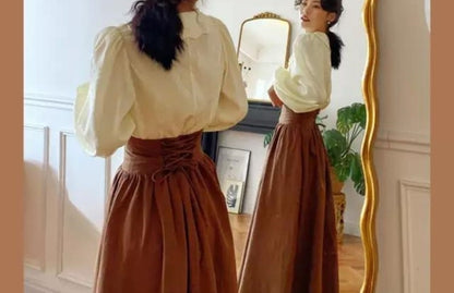 Autumn Outfit Set Women's 2023 New Court Sle Retro irt Versatile Mid-Length A-Line  Skirt for Pear aped Body