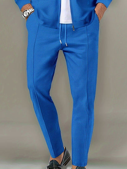 Calça Masculina Casual de Waffle de Cintura Média Calça Leve e Elegante Adequada para Todas as Estações