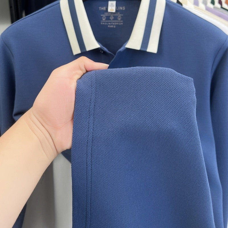 Men's 100% Cotton Original Design Printed Long Sleeved Polo Shirt Spring Autumn Simple Fashion Business Lapel T-shirt Men's Wear