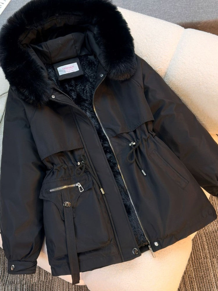 New in Women's Autumn Winter Fashionable Loose Hooded Jacket Solid Color Casual Thick Warm Zipper Parka Coat Clothes Tops