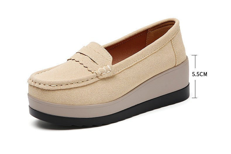 Ngouxm Women Flat Platform Loafers Ladies Elegant Suede Leather Moccasins Shoes Woman Slip On Moccasin Women's Casual Shoes