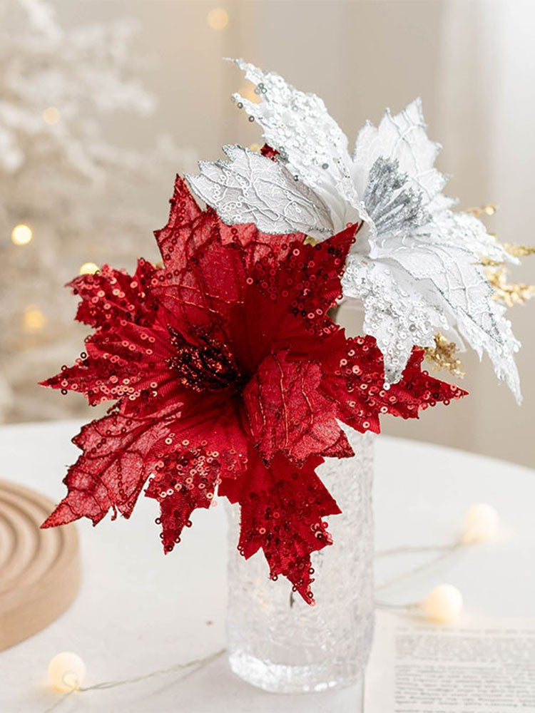 Gold Simulation Christmas Flower Christmas Tree Decorative Flower 20cm Sequin Velvet Ecoration