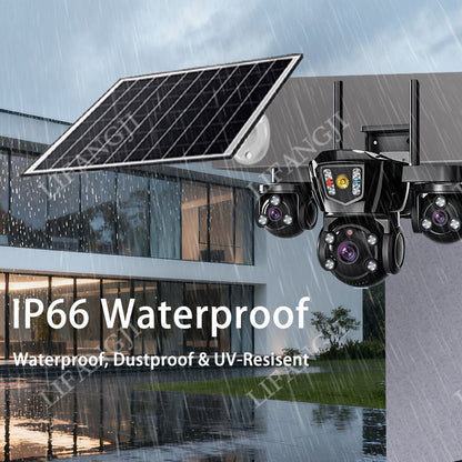 V380 Pro WiFi Wireless Solar Camera 4G Sim Card Three Screen Outdoor Solaire CCTV Three Lens Battery 360 Solar Security Cameras