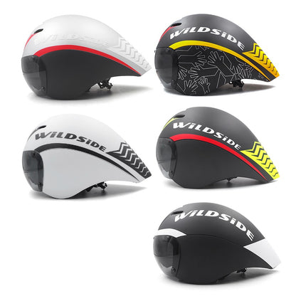Capacete de Ciclismo de Estrada Wildside Aero TT Capacete de Segurança para Bicicleta de Triathlon Ultraleve com Óculos Acessórios para Bicicleta
