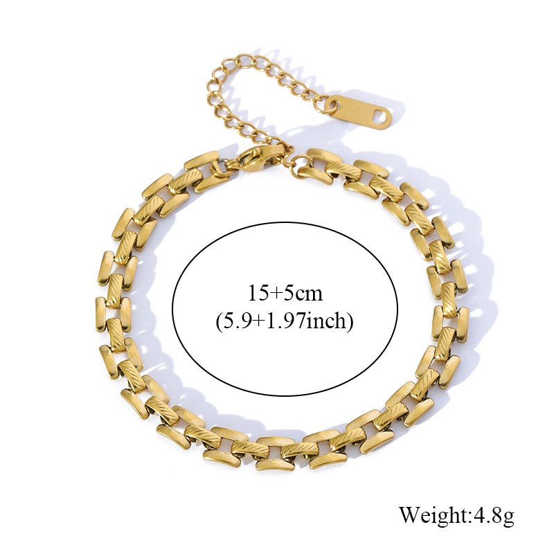 Pulseira de Corrente de Contas de Aço Inoxidável 316L EILIECK para Mulheres, Charme de Metal Banhado a Ouro 18K, Joia Moderna com Design Exclusivo