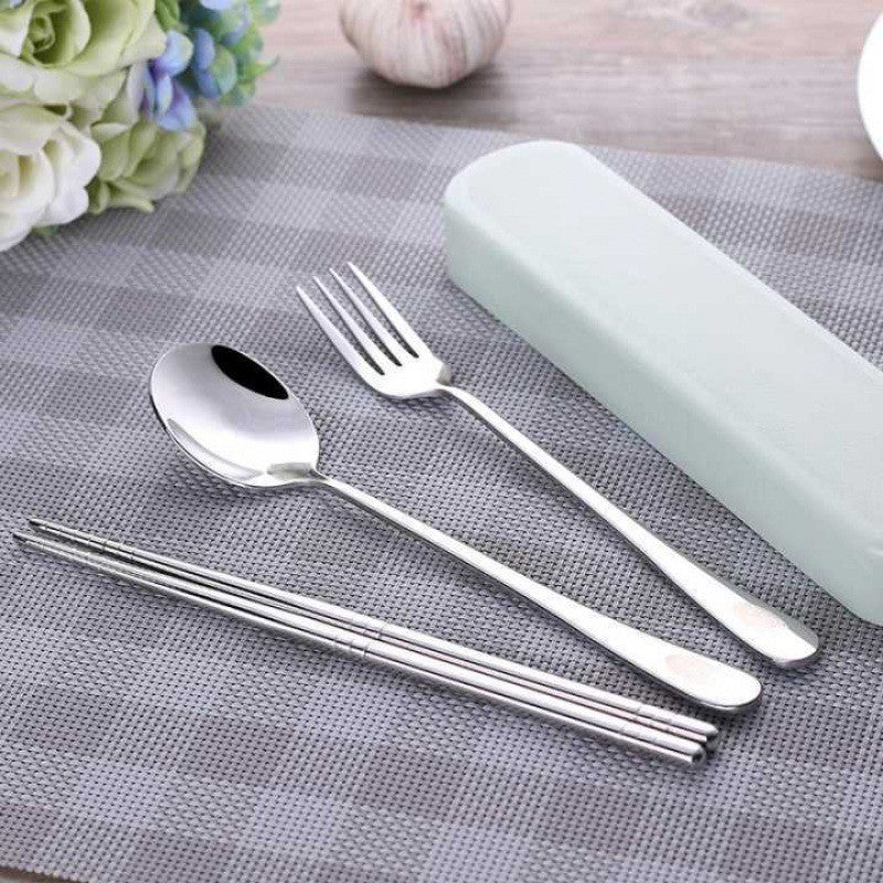 4Pcs/Set Stainless Steel Chopsticks Spoon Fork Steak Knife with Storage Case Travel Camping Cutlery Set Portable Tableware