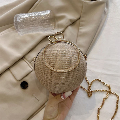 Fashion Circular Evening Bag Luxury Wedding Party Shoulder Bags Elegant Rhinestone Decorative Chain Banquet Clutch Handbags