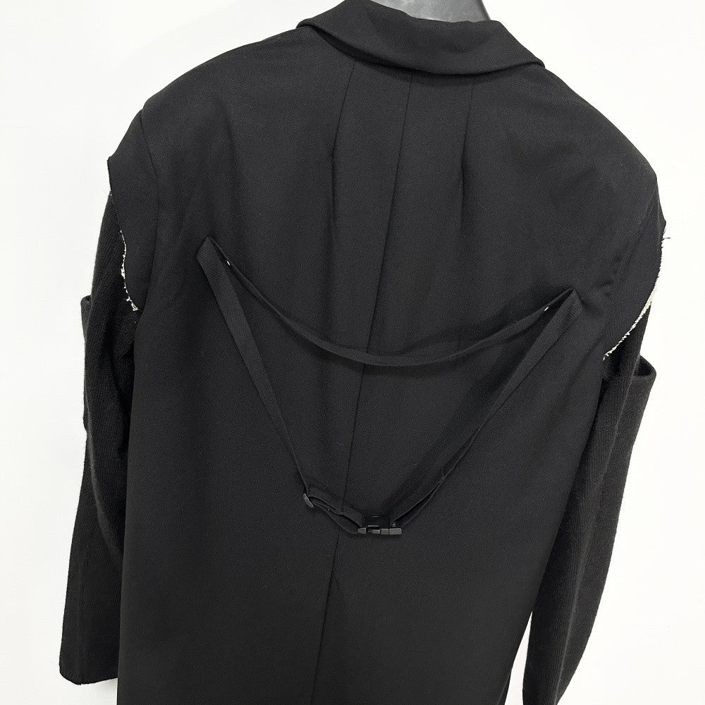 High Street Men's and Women's RO Dark Show Knitted Edge Splicing Sleeve Wide Shoulder Windbreaker Coat Medium Length Blazer Coat