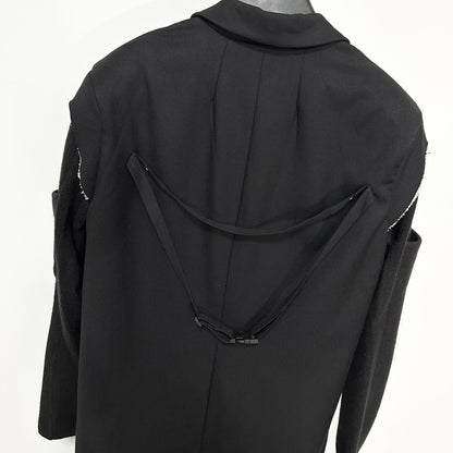 High Street Men's and Women's RO Dark Show Knitted Edge Splicing Sleeve Wide Shoulder Windbreaker Coat Medium Length Blazer Coat