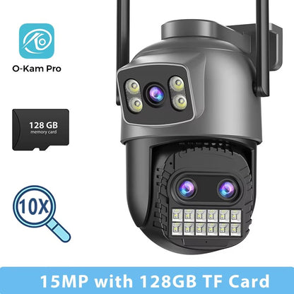 BESDER 15MP Wifi Camera Outdoor Dual Screen 10X Digital Zoom CCTV Video Surveillance Cam PTZ 8MP Security IP Camera O-Kam Pro
