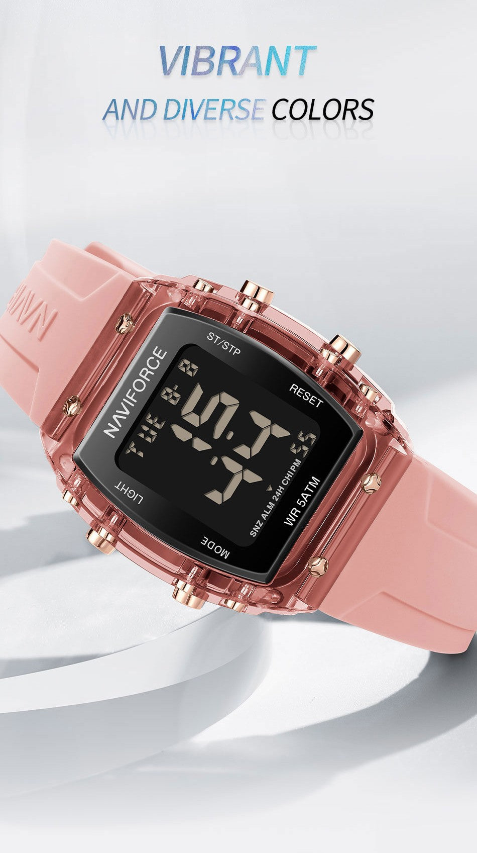 NAVIFORCE Watches for Woman LCD Digital Movement Female Clock Fashion 50m Waterproof Silicone Band Sport Electronic Wristwatches