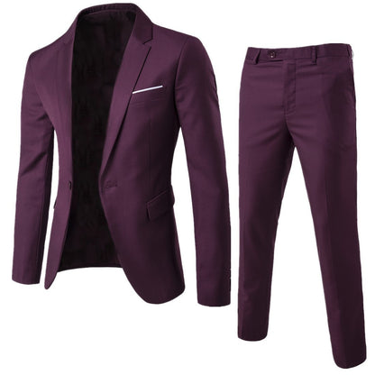 Men's Suit 2-Piece Set - Korean Style Slim Fit Business Formal Blazer for Groom & Best Man