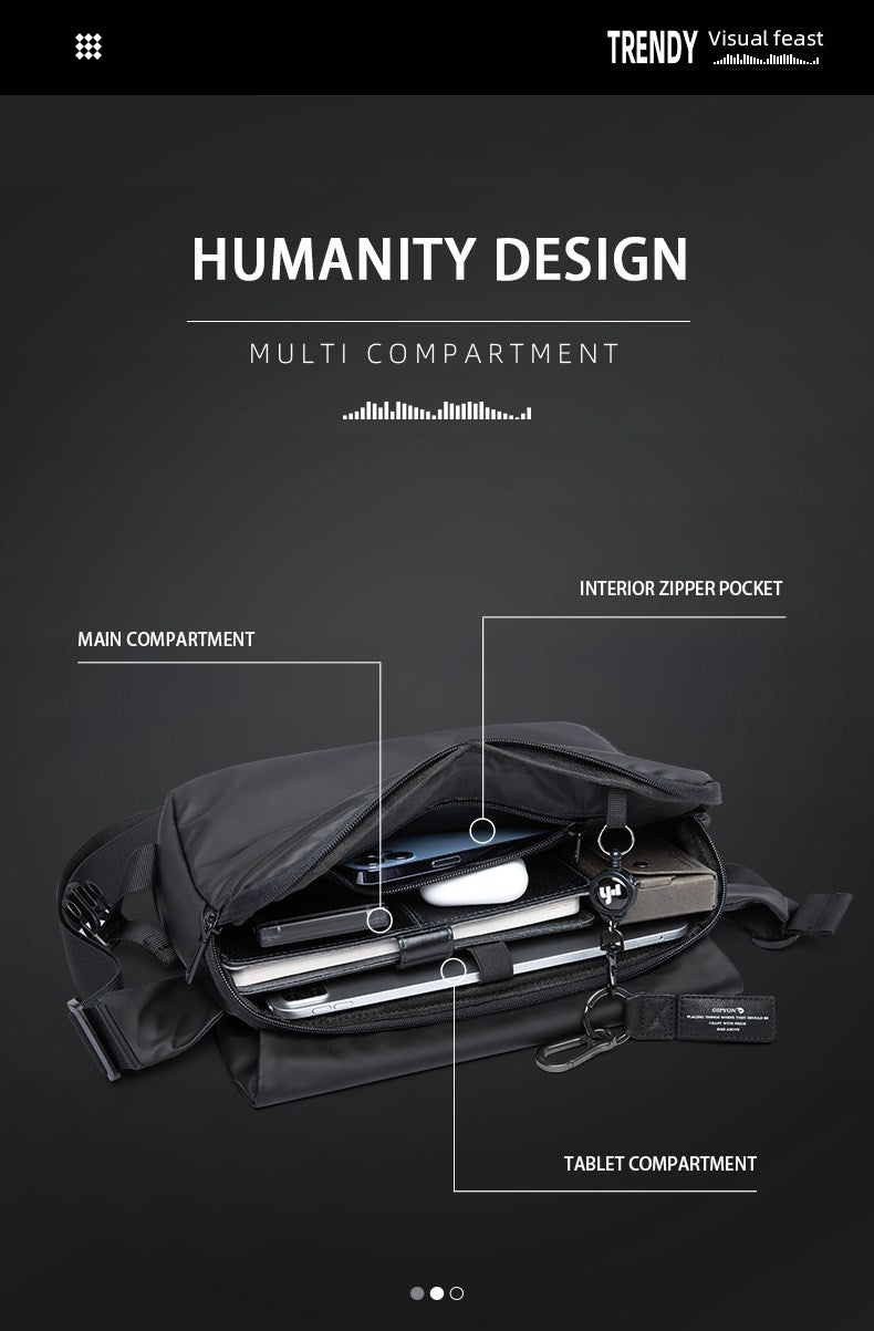 Waterproof Crossbody Bag Men Large Capacity 15 inch Laptop Fashion Shoulder Bag Solid Black Light Portable Anti-theft Zipper Bag