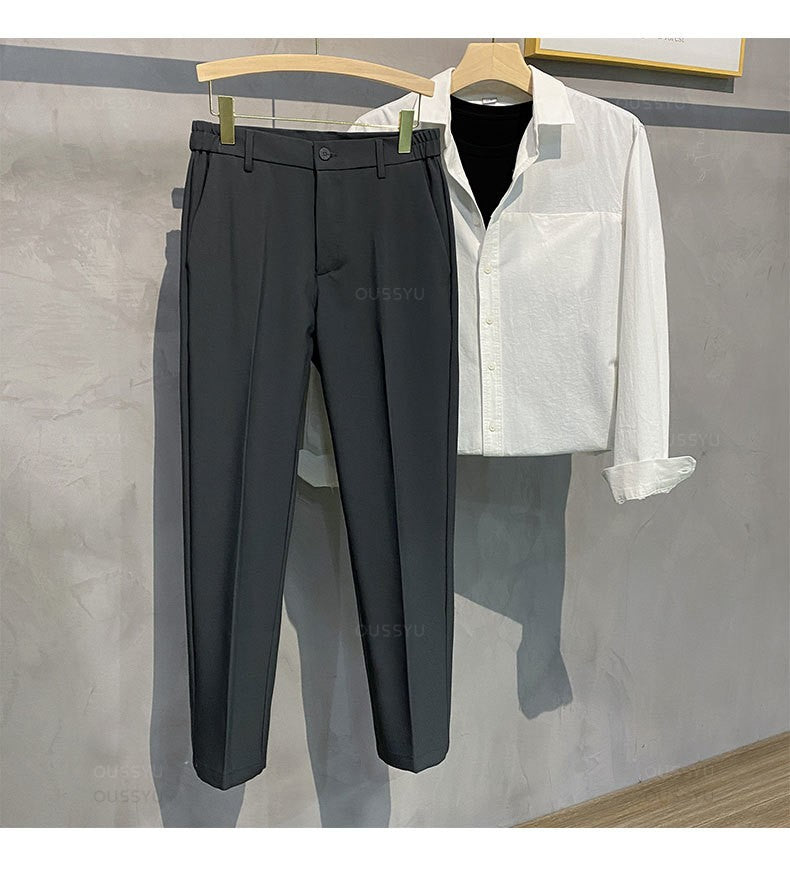 2025 Spring Summer Men's Casual Pants Suit Pant Slim Fit Work Elastic Waist Jogging Business Trousers Male Black Plus Size 40 42