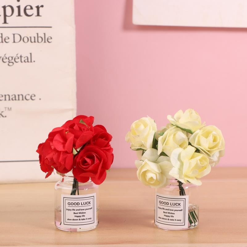 1 peça de enfeite de carro, enfeite fofo de simulação de rosa em vaso, acessórios para carros femininos, gadgets de decoração para o painel do carro