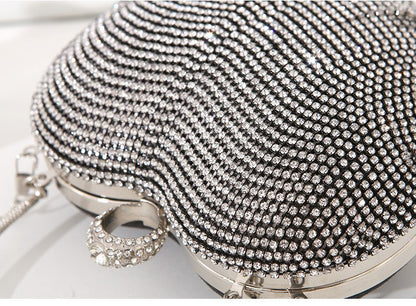 Rhinestone Evening Bag Heart Pattern Silver Handbag Womens Diamond Tassel Banquet Clutch And Purse Wedding Bridal Prom Wallets
