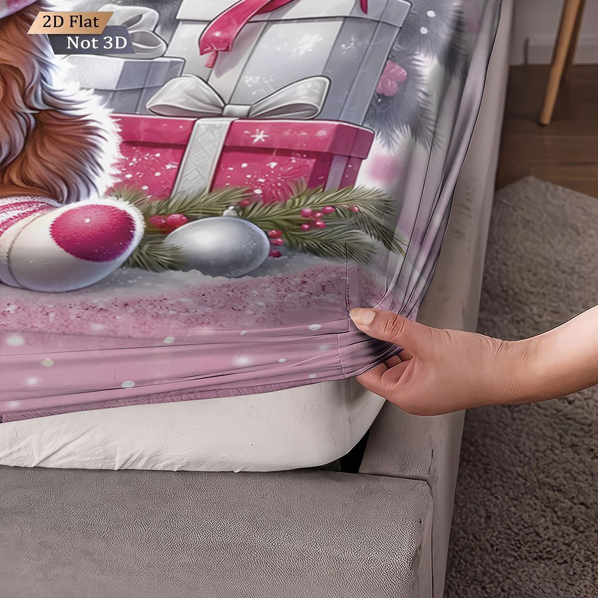 3pcs Christmas Highland Cow Print Coreless Bed Sheet Set Multiple Size Bed Cover Bedroom Bedding,  Decoration Machine Washable