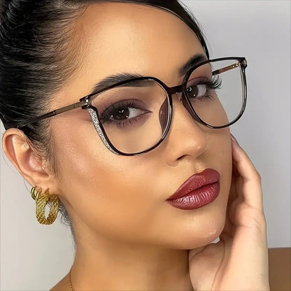 Anti Blue Light Reading Glasses for Women Stylish Dazzling Large Frame Set with Diamonds Plano Eyeglasses Presbyopic Eyewear
